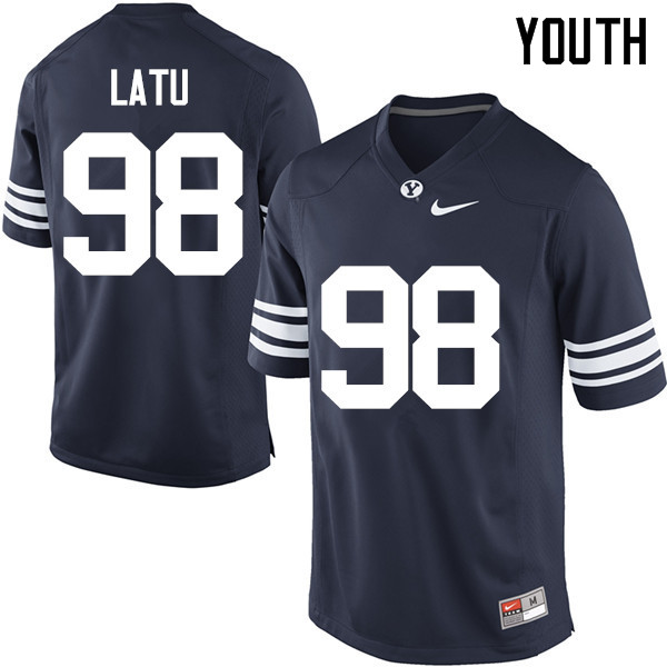 Youth #98 Hirkley Latu BYU Cougars College Football Jerseys Sale-Navy - Click Image to Close
